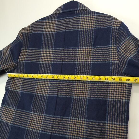 Jachs NY Sherpa Lined Blue Plaid‎ Shirt Jacket Wool Blend Men L Buttons Pockets - Picture 9 of 16